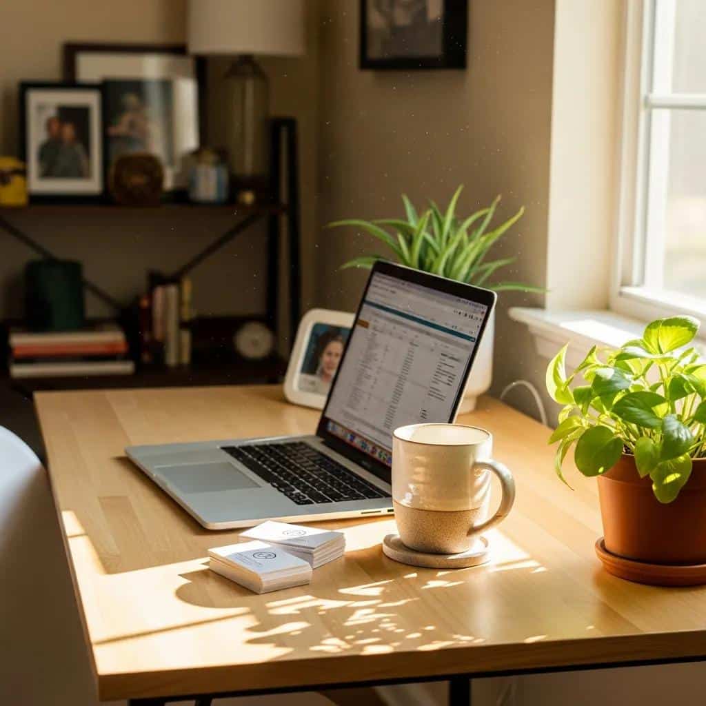 Florida business owner in a cozy home office with a laptop, symbolizing renters insurance coverage