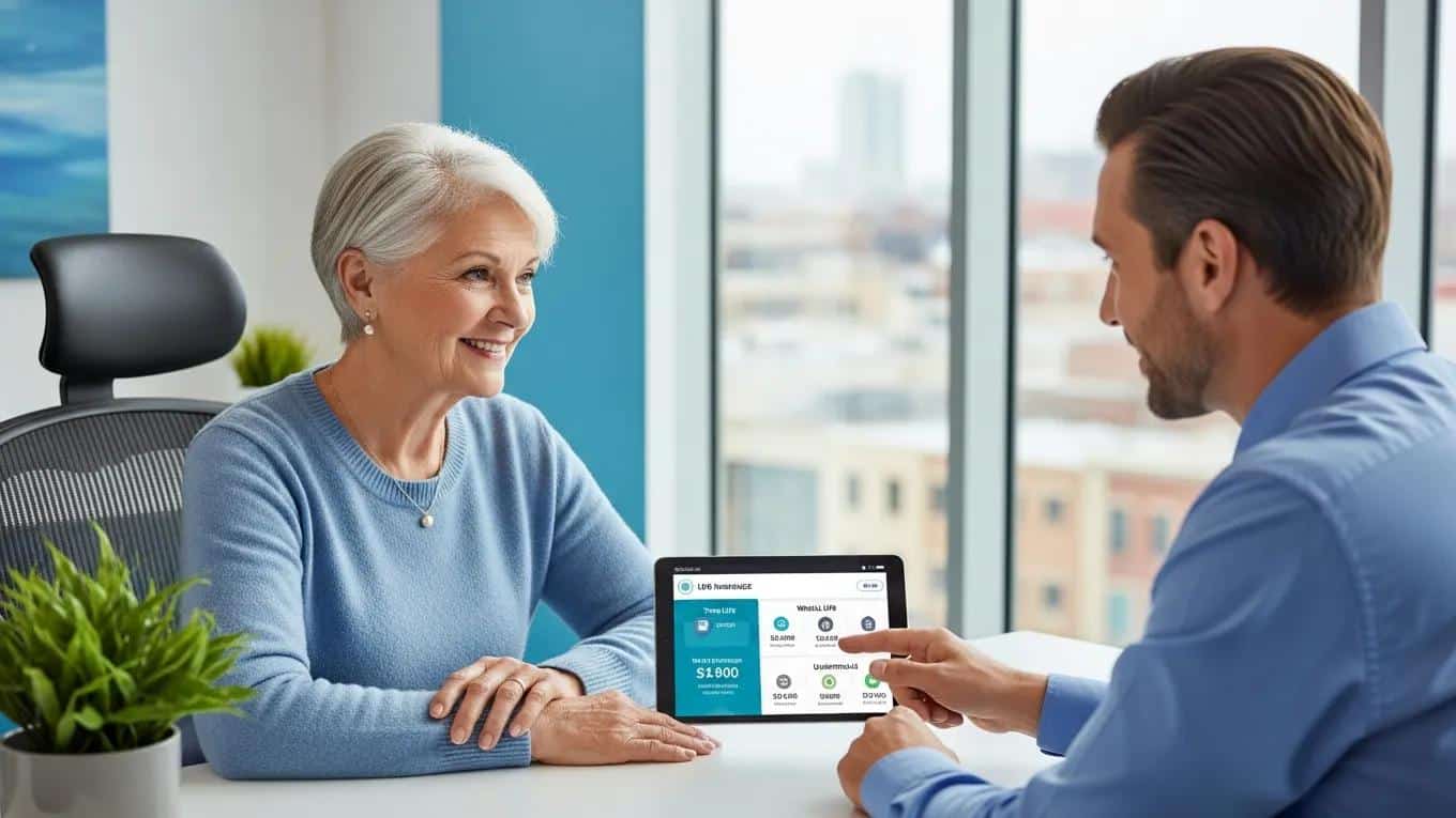 Senior woman meeting with an insurance agent for quotes
