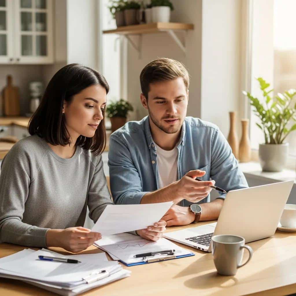 Young couple reviewing life insurance options at home, highlighting the importance of informed decision-making