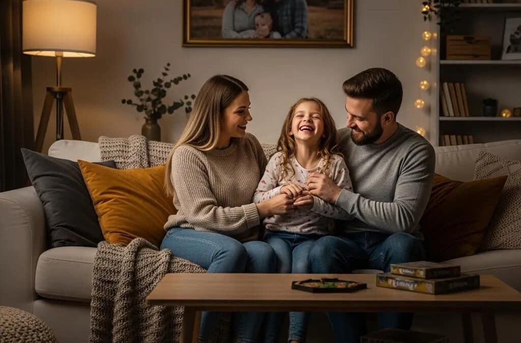 Young family enjoying quality time at home, symbolizing the importance of life insurance for financial security