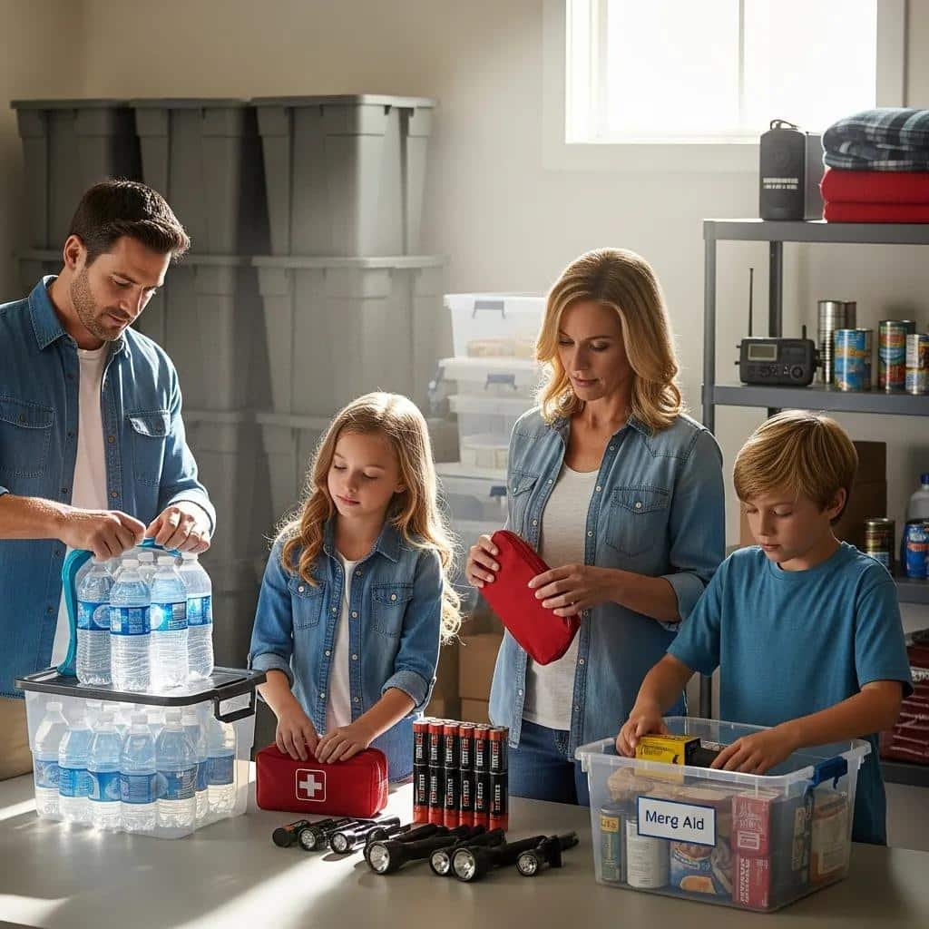 Family assembling an emergency kit — practical, step-by-step hurricane season preparation
