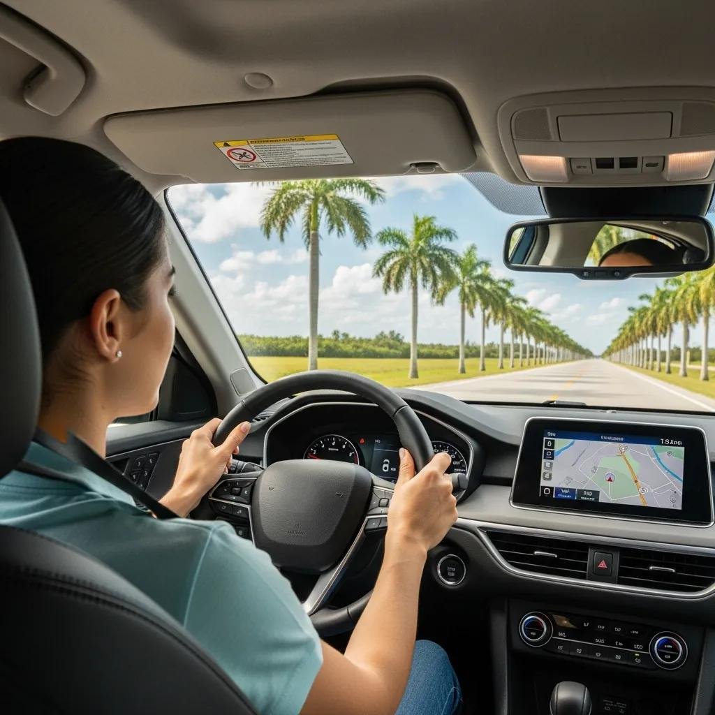 A cautious driver on a Florida road illustrating how driving history affects insurance costs