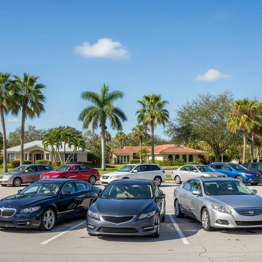 A range of vehicles in a Tampa neighborhood showing features that affect insurance rates